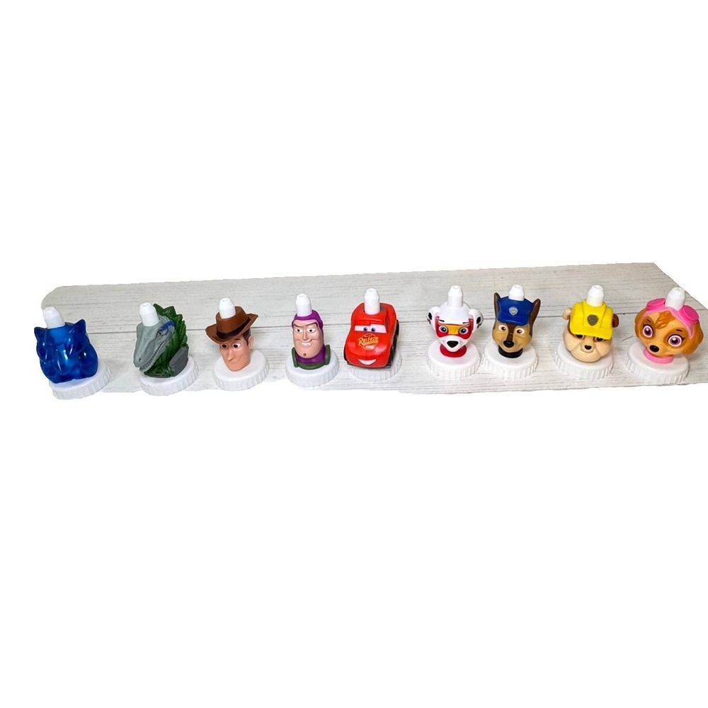 Good‎ 2 Grow Juice Toppers Lot Of  9 Various Bottle Tops Cars PJ Mask